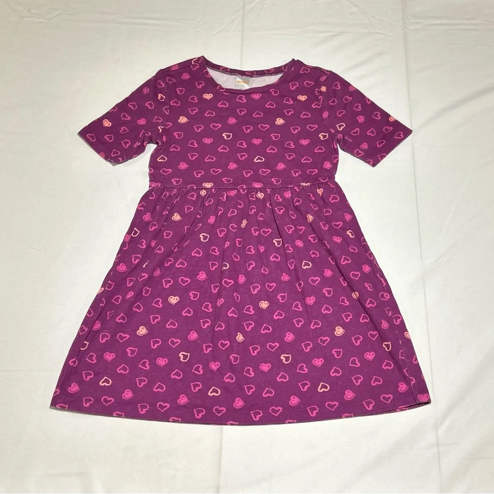 Gymboree Girls Medium 7/8 Fuschia Pink Heart Short Sleeve Cotton Skater Dress